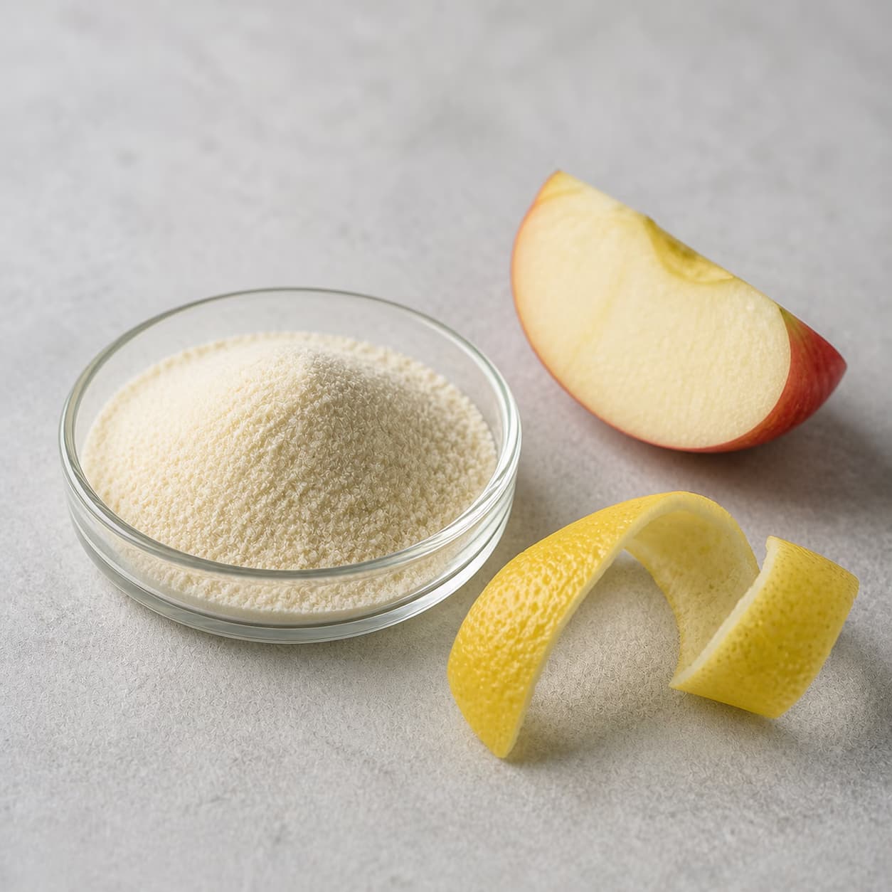 Fruit pectin powder with apple and lemon peel