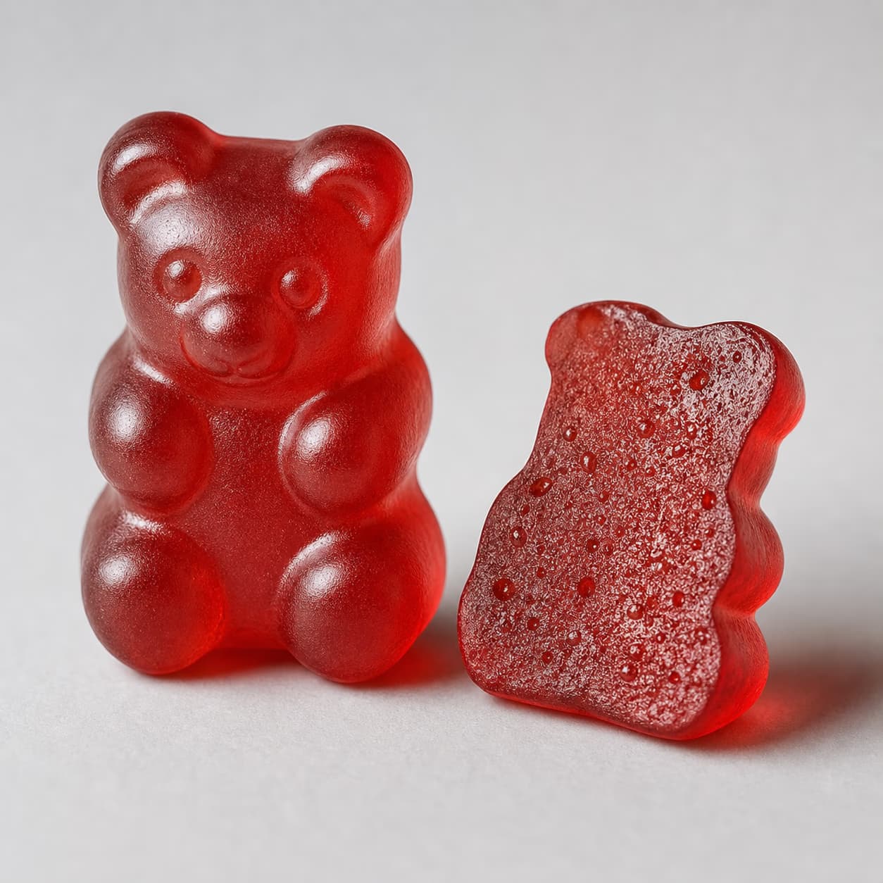 Macro view of a ruby protein gummy